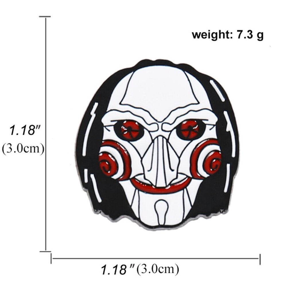 Creepy Puppet Face Enamel Pin – Horror Style Mask Pin - Picture 2 of 2